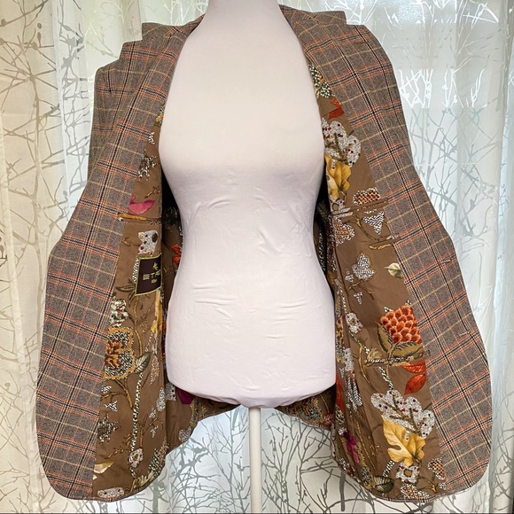 ETRO brown tan orange plaid print colorful leaf inside sport coat blazer jacket - Picture 2 of 14